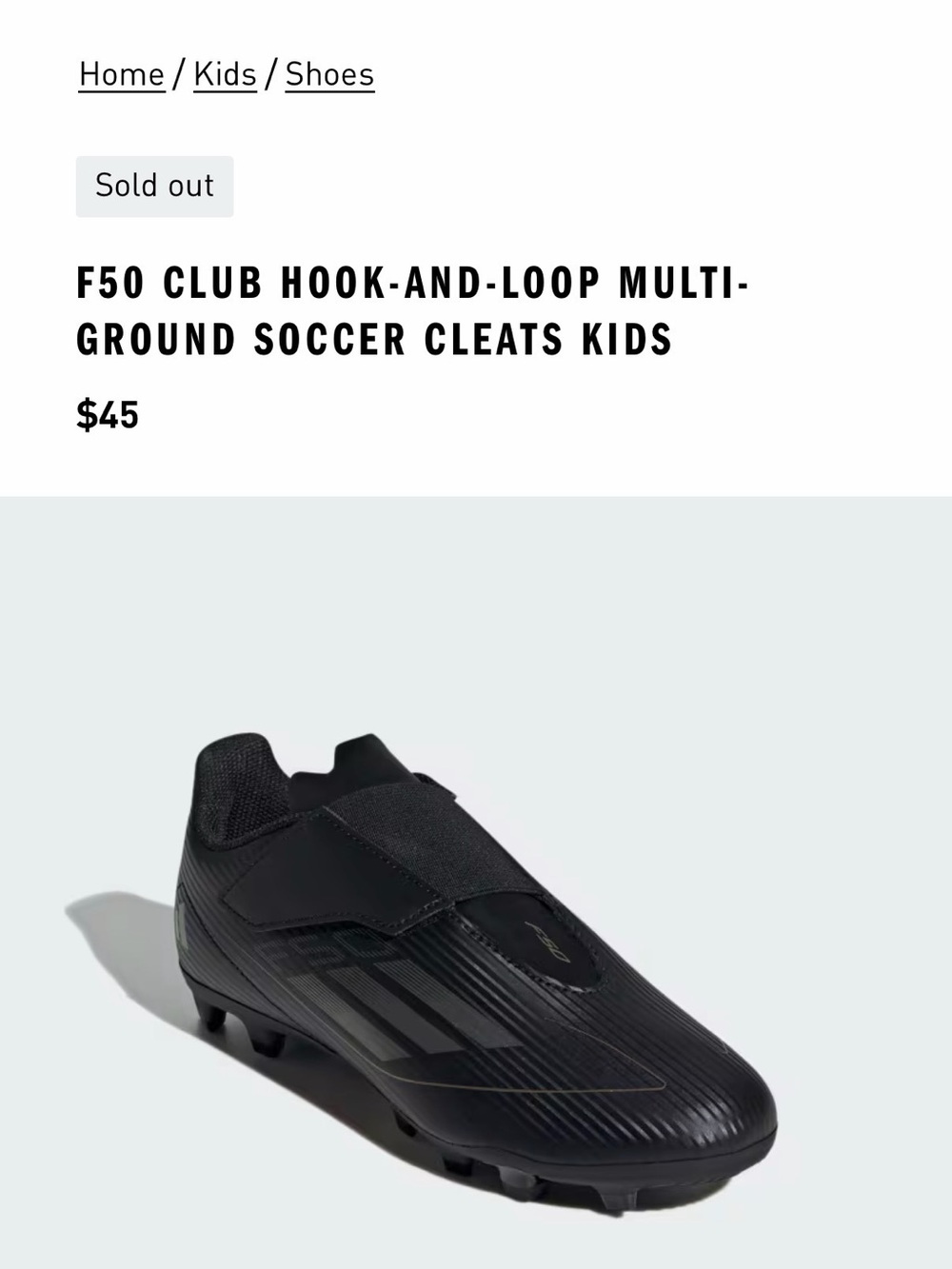 Kids F50 Club Hook-and-Loop Multi-Ground Soccer Cleats - Black